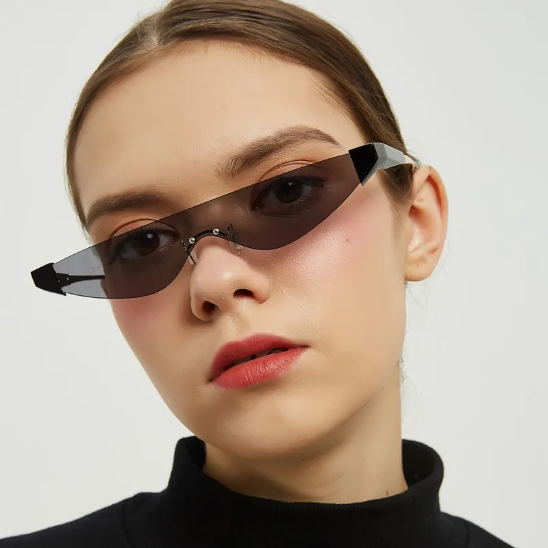 

Retro Small Cat Eye Men Sunglasses Shades for Women Luxury Rimless Mirror Clear Cateye Sun Glasses 2019