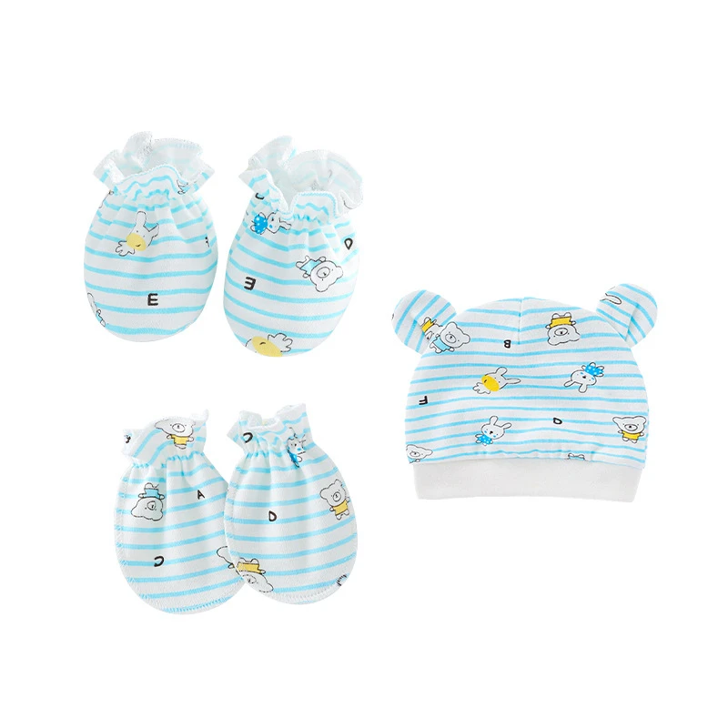 Baby Hats Infant Protection Face Anti Scratching Cotton Gloves Bunny Ear Hat Foot Cover Set Newborn Mittens Socks Beanies Caps baby accessories store near me	