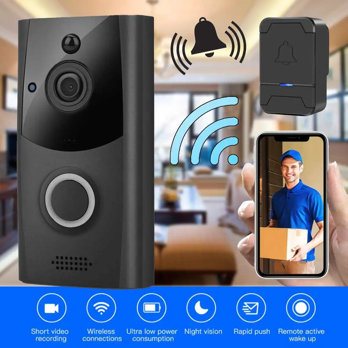 

M11 Smart WiFi Video Doorbell Camera Two Way Wireless Intercom Phone Record Picture Video Home Security ding-dong Receiver