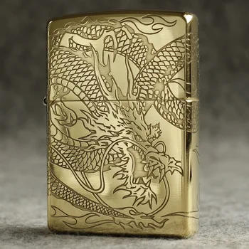 

Free shipping oil lighter original Kerosenelighter carving copper windproof cigarette lighter cigar lighter gift for men