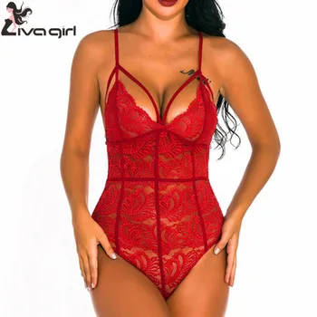

Women Sexy Bodysuits Hollow Out Solid Casual Lingeries Backless Lace One-piece Pajamas Nightwear Underwear Hot New