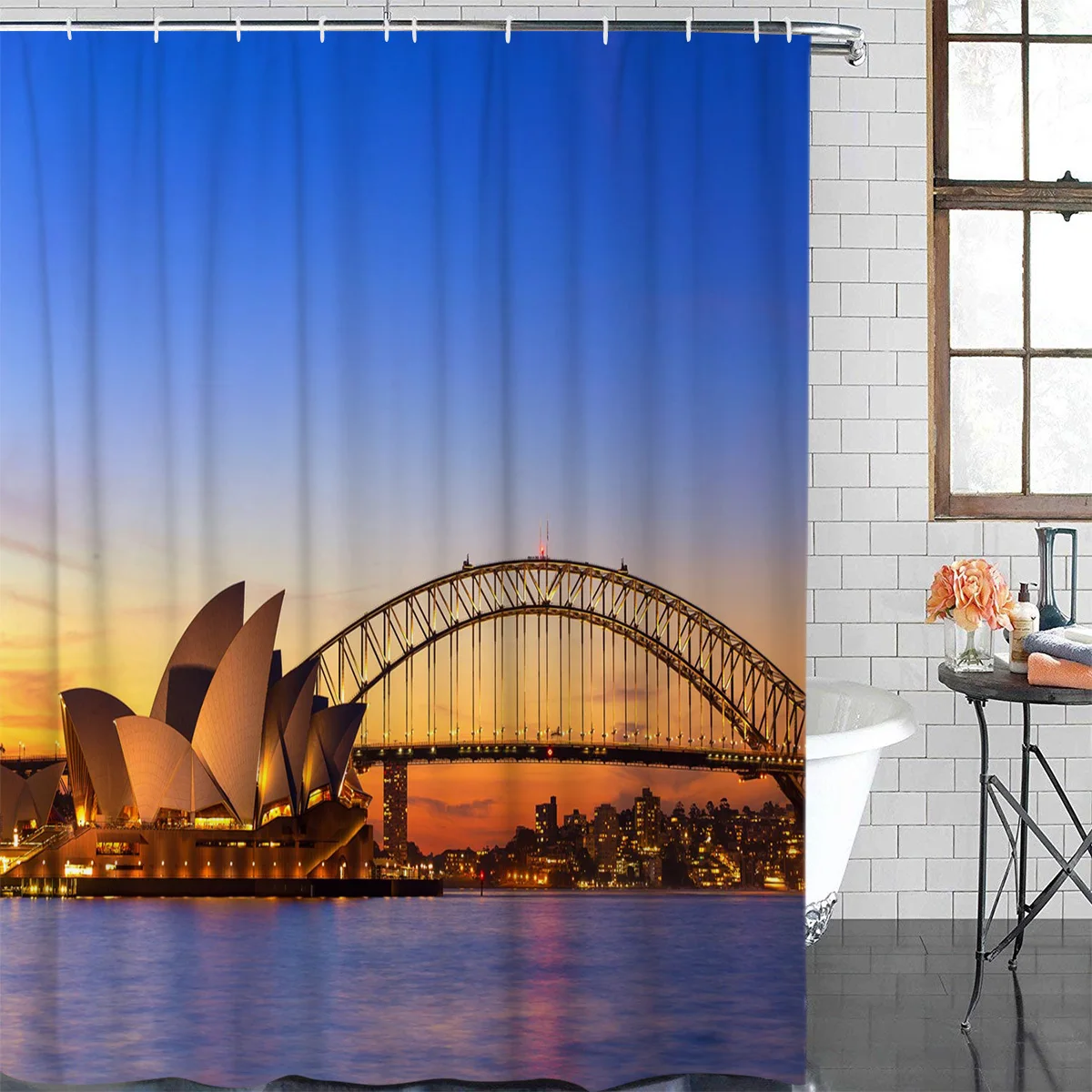 Sydney Opera House Sunset Bridge Sea Waterproof Shower Curtain With
