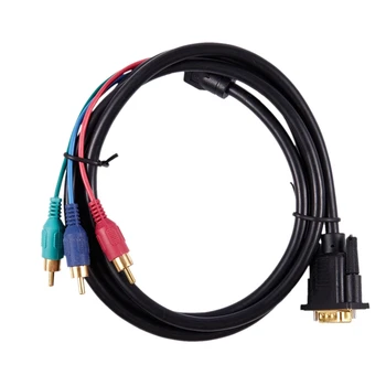 

1.5M 4.9Ft VGA 15 Pin Male to 3 RCA RGB Male Video Cable Adapter Black