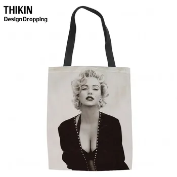 

THIKIN Custom Marilyn Monroe Women Tote Bag Reusable Shoulder Handbag Female Foldable Canvas Shopping Bags For Shopper 2019