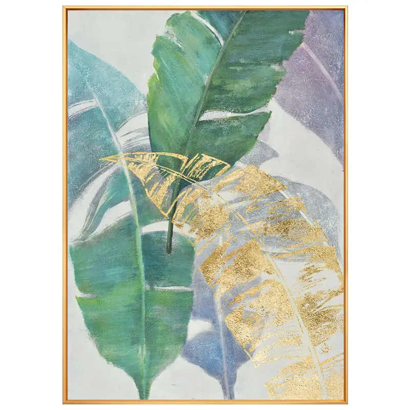 

Hand-painted Oil Painting Abstract Modern Living Room Decorative Painting Nordic Gold Leaf Aisle Leaf Entrance Corridor Study Pa