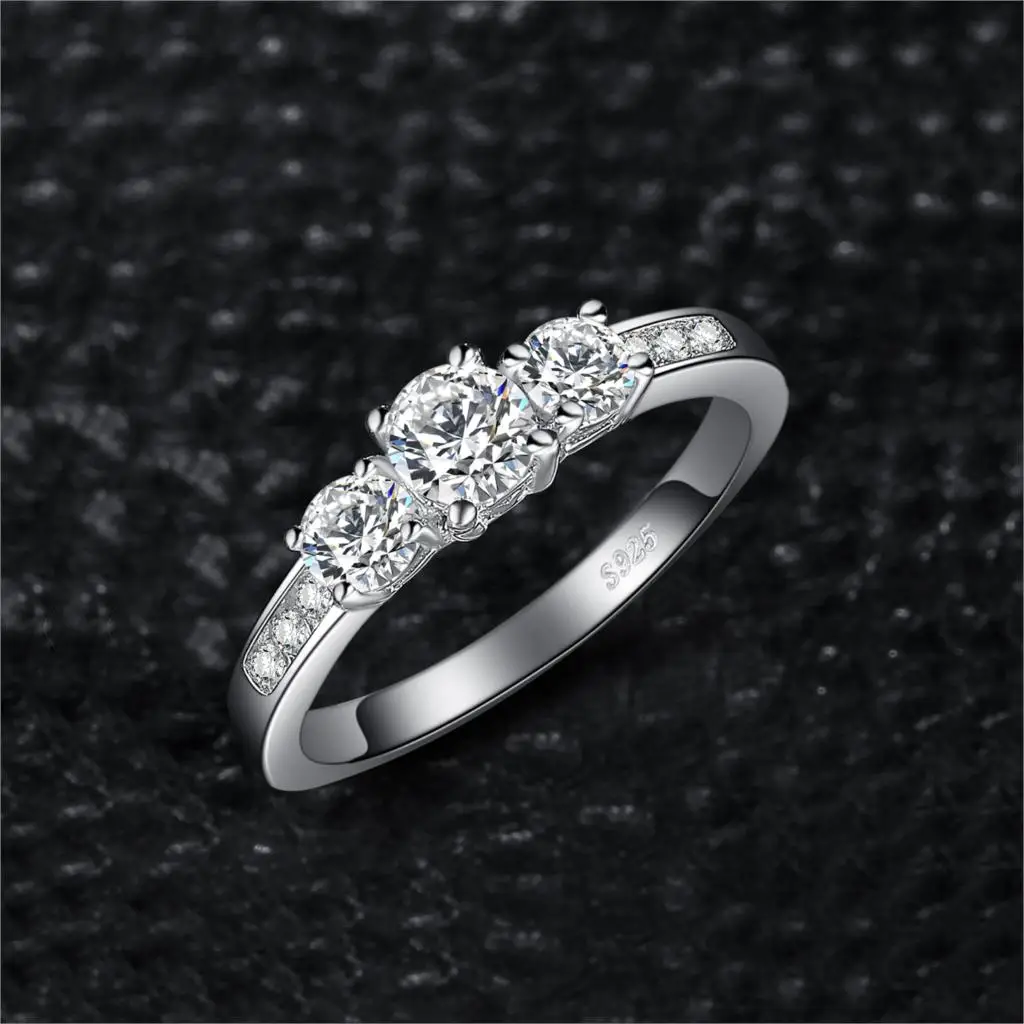 JewelryPalace 3 Stone CZ Engagement Ring 925 Sterling Silver Rings for Women Anniversary Ring Wedding Rings Silver 925 Jewelry