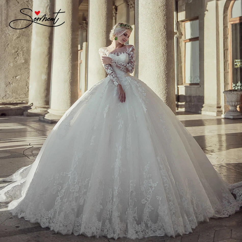 

OllyMurs 2020 Luxury Wedding Dress Long Sleeve Turtleneck Applique Lace Wedding Noble Applique Muslim Brides Support Tailor-made