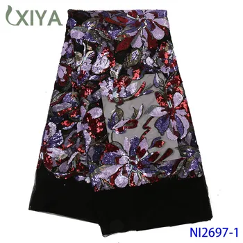 

Luxury African Fabrics High Quality 2020 Nigerian Net Lace Fabric with Sequins Flower Pattern Sequence Lace for Sewing NI2697