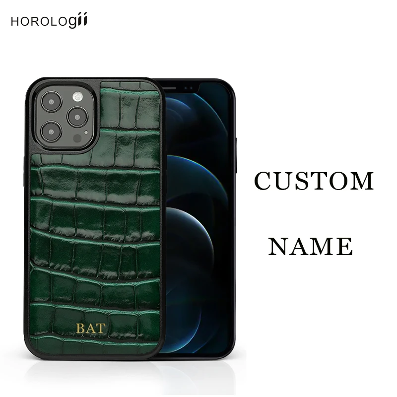 Horologii CUSTOM NAME Luxury phone Italiaun Croco Pattern Leather Phone Case for Iphone 11 12 Pro Max Case Color