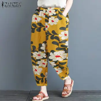 

2020 Summer Floral Printed Turnip Pants ZANZEA Casual Vintage Harem Trousers Women Elastic Waist Long Pantalon Female Palazzo