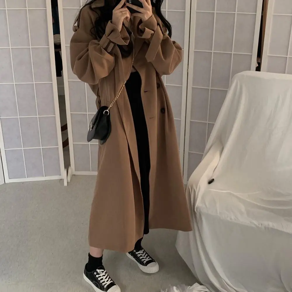 picture color Длинный рукав осенний модный Тренч Femme однобортный обычная, высокая, на выход ветровка винтажное длинное пальто для женщин - Цвет: picture color