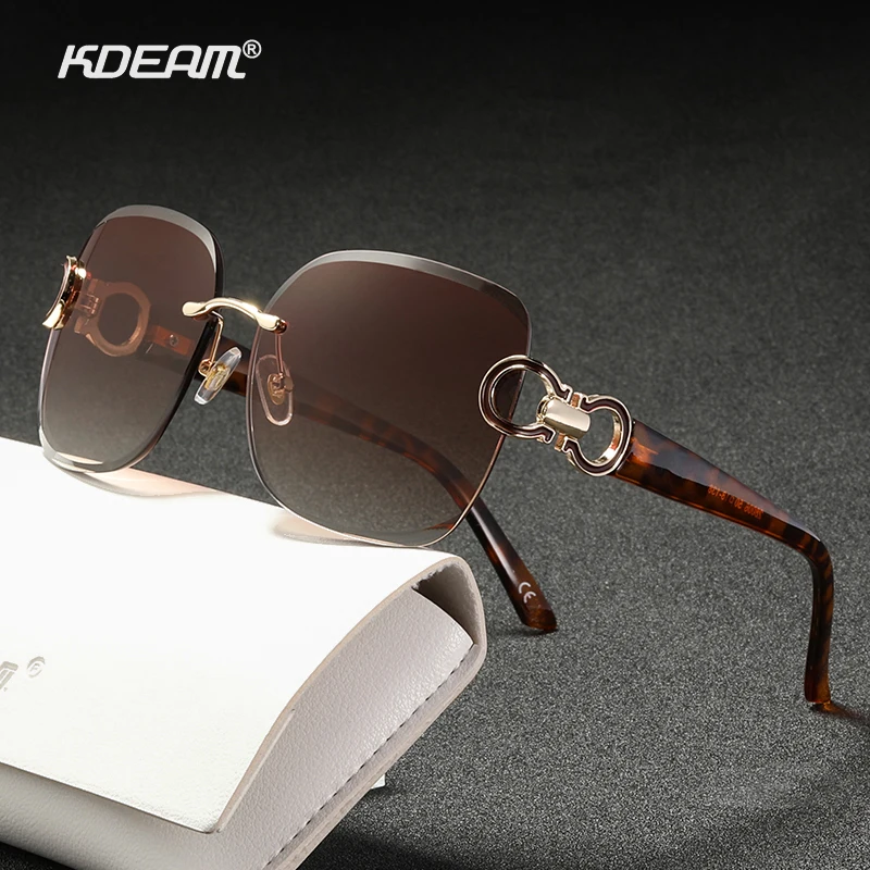 KDEAM, безрамные Винтажные Солнцезащитные очки для женщин, черепаховая пряжка, антибликовые линзы, автомобильные солнцезащитные очки для женщин KD8006