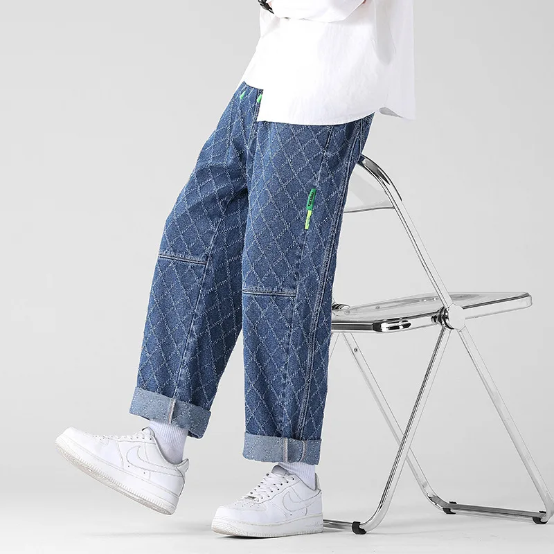 Hip Hop Men's Jeans Loose Straight Elastic Waist Fashion Pants Streetwear Oversize Harajuku Clothing Male Autumn Retro Trousers 2
