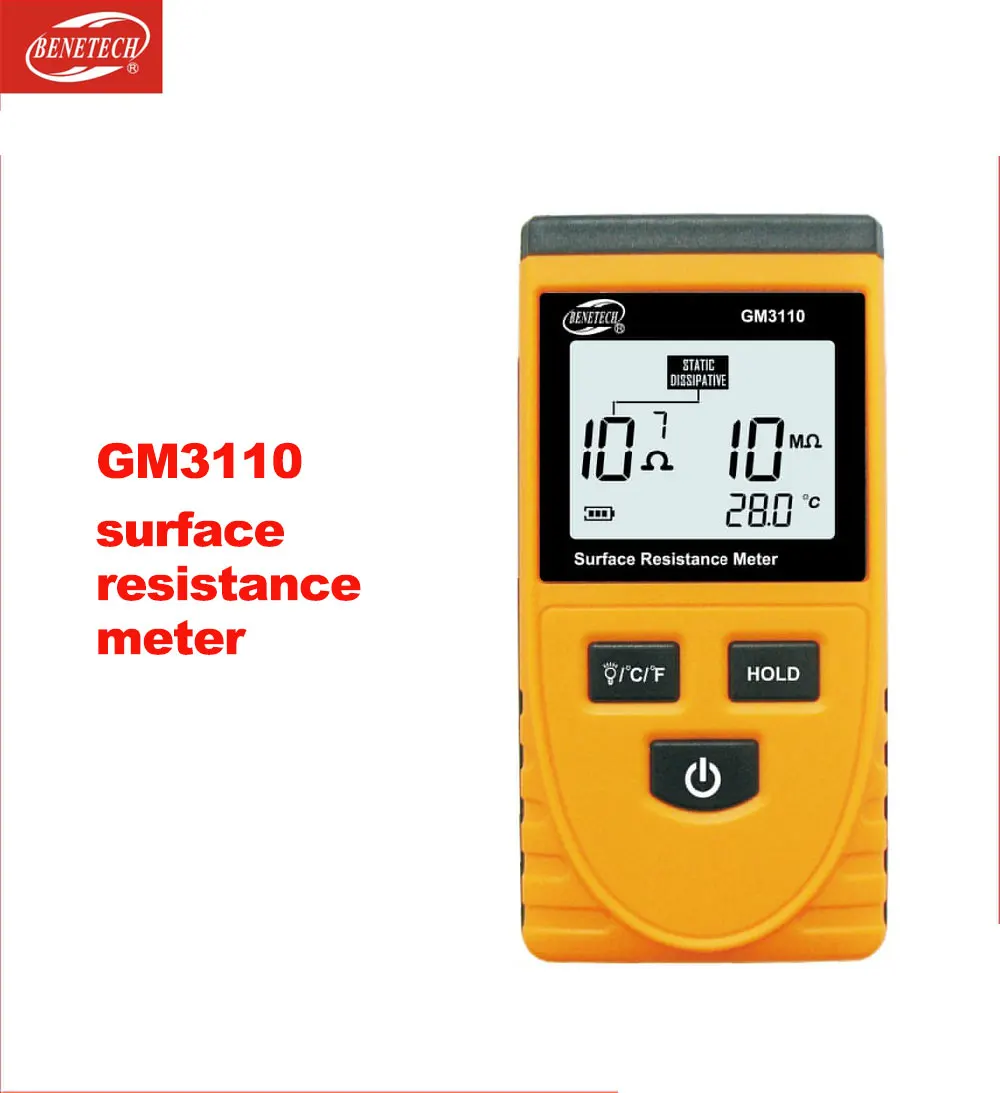 

GM3110 Portable surface resistance meter tester with Data Holding function 10^(3) - 10^(12) insulation tester rcd leakage