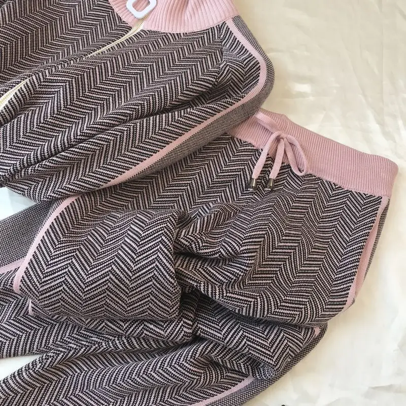 Amolapha Женский вязаный джемпер на молнии топы+ брюки наборы женский полосатый свитер брюки 2 шт костюмы
