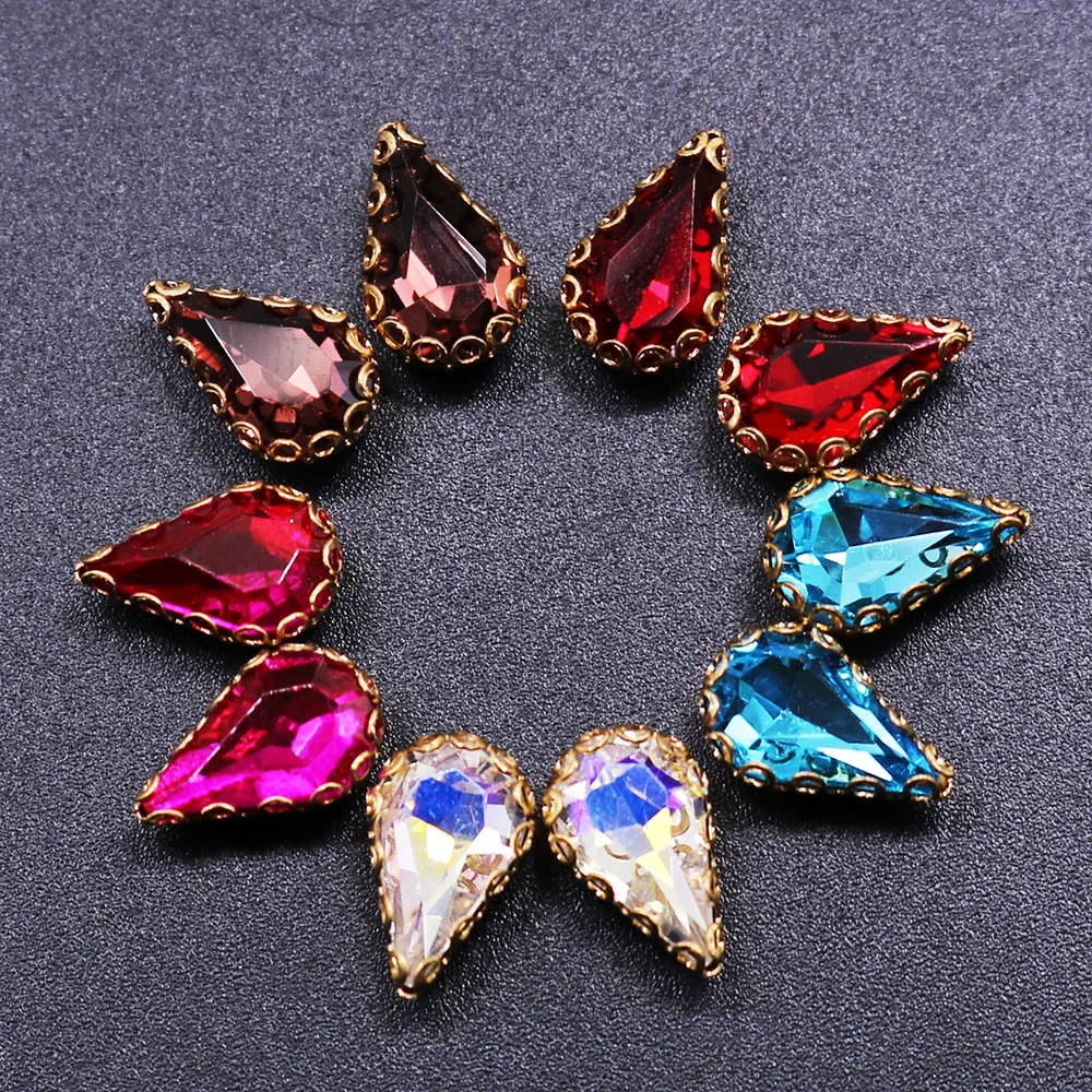 Drop shape rhinestone sparkling crystal glass stone trim steel bottom non-thermosetting sewing clothes SZ-142 | Дом и сад