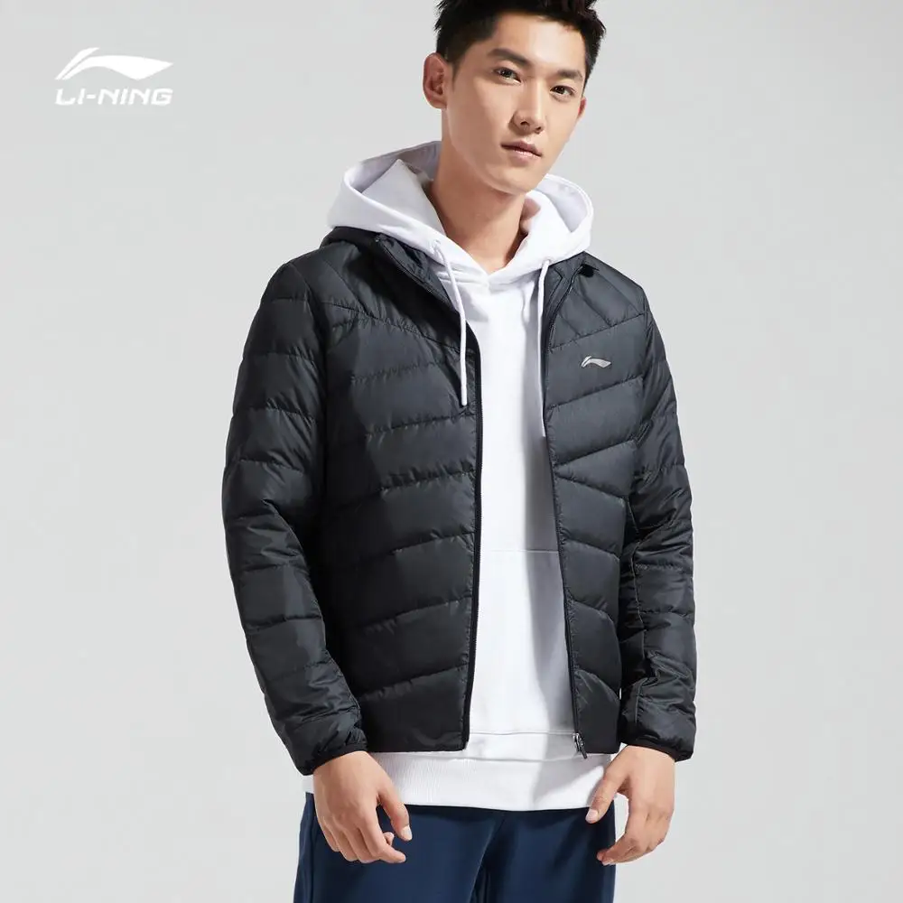 

Li-Ning Men Training Series Down Coat Hooded Polyester 90% White Duck Down 3D Fitting LiNing Warm Sports Coats AYMN049 COND18