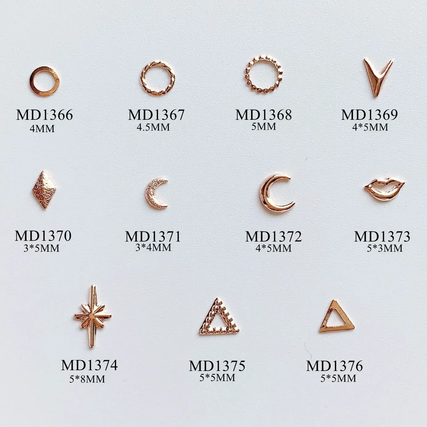 

500pcs/lot Rose Gold Circle Lips Cross Star Moon Metal Studs Rivets Nail Art Decoration Supplies Nails Accesorios Jewelry Charms