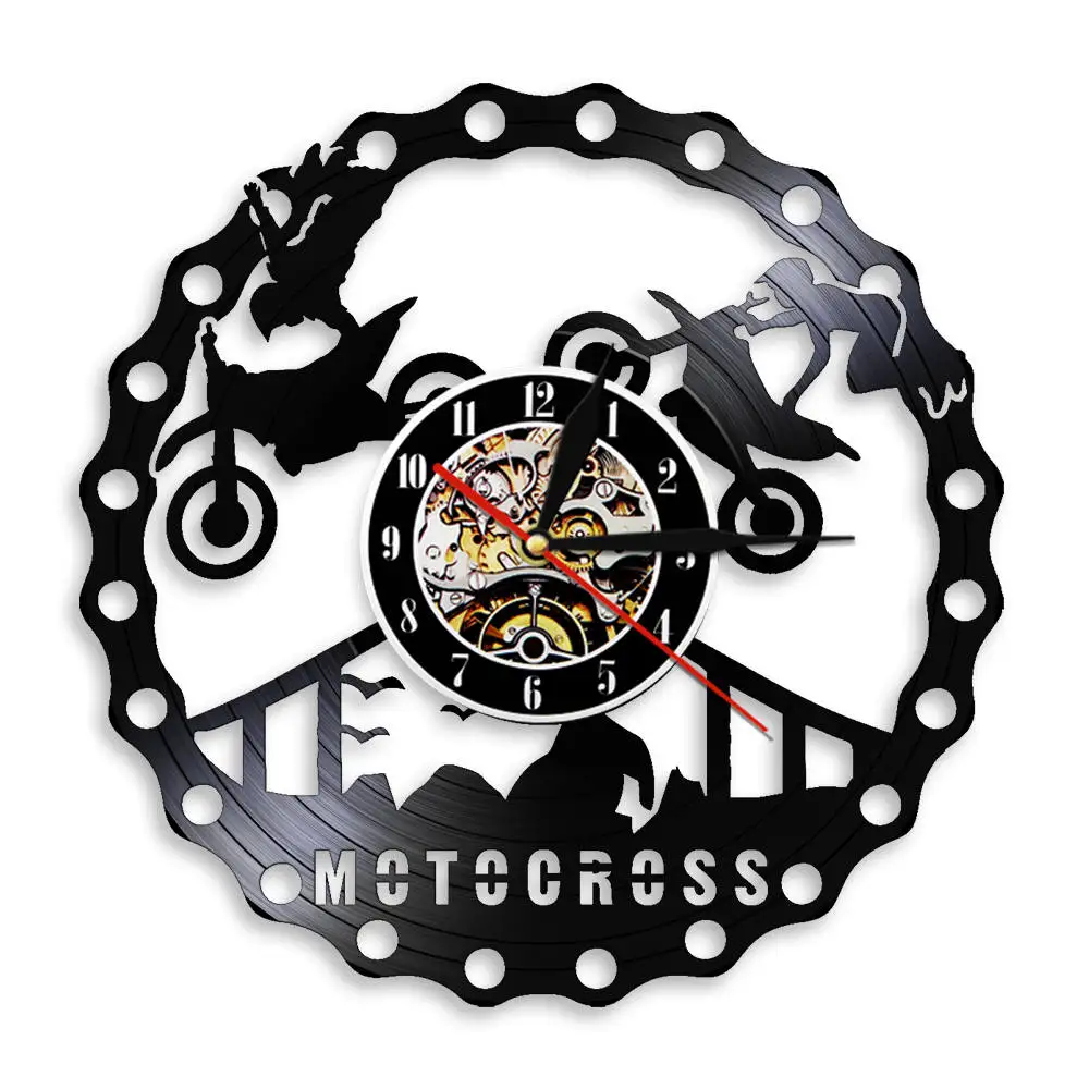 

Motocross Racing Home Decor Modern Wall Clock Dirtbike Trick Riding Vinyl Record Wall Clock Motorcycle Racing Rider Gift For Him