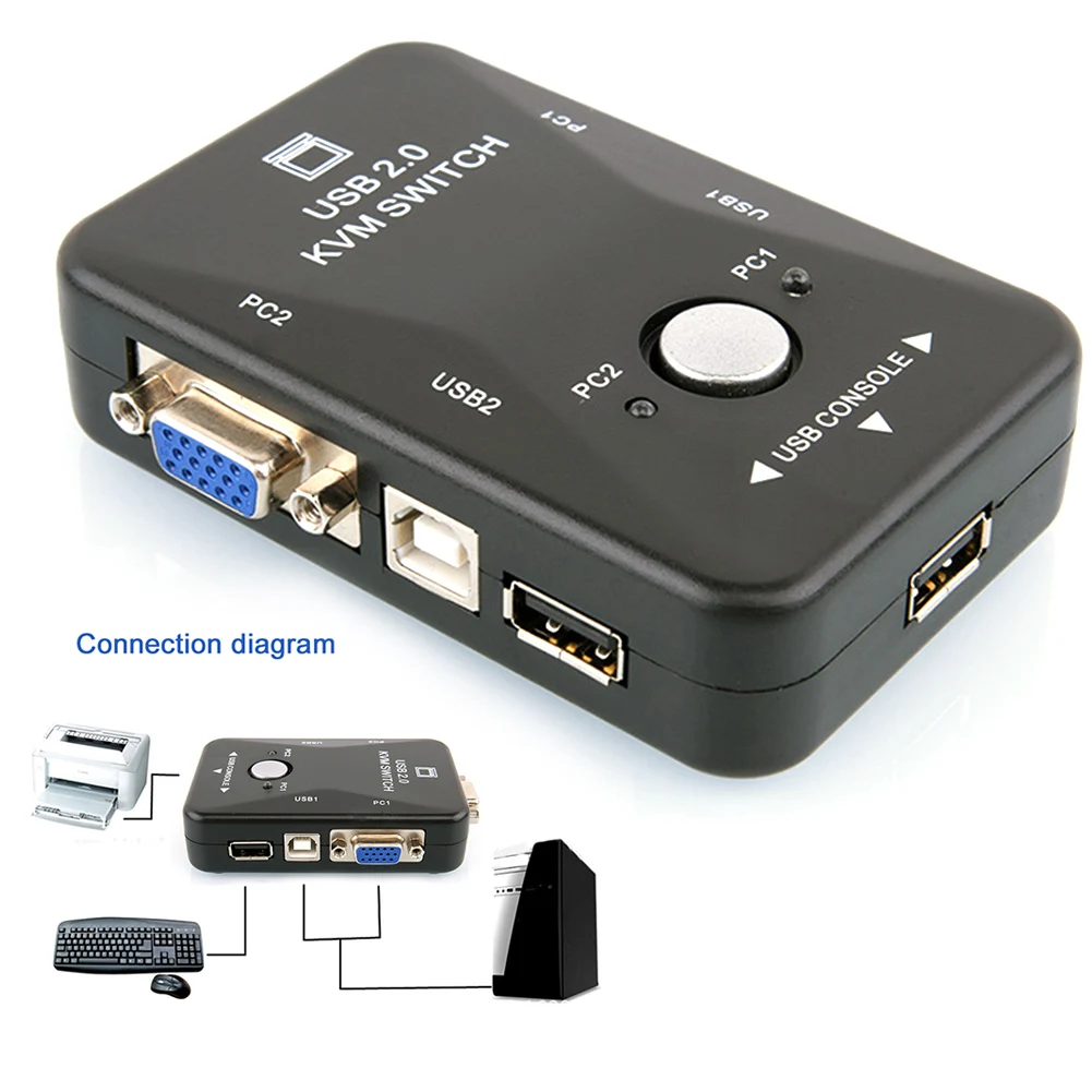  USB2.0 2-Port Adapter Switcher Switch Box Monitor Video For Keyboard Mouse KVM 1920*1440
