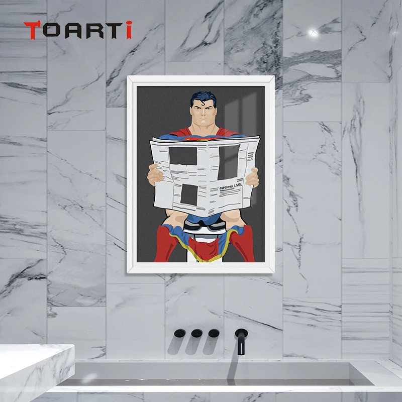 Мультфильм человек постер и печать на стене читает газету в туалете живопись