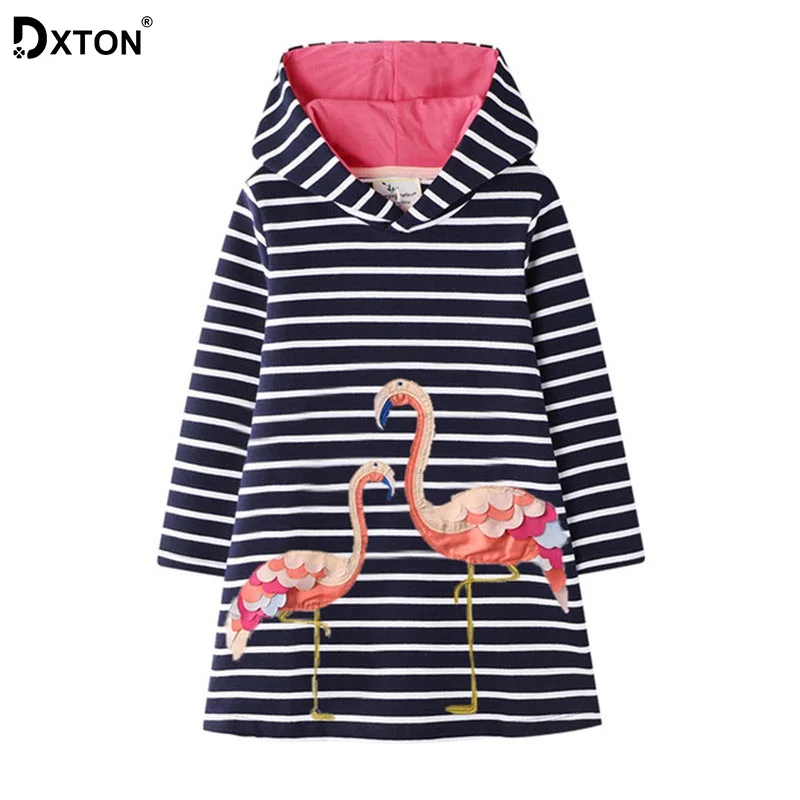 DXTON платье с длинными рукавами и капюшоном для девочек; праздничное платье принцессы с аппликацией для девочек; Детские платья; рождественское платье с героями мультфильмов для девочек; vestidos
