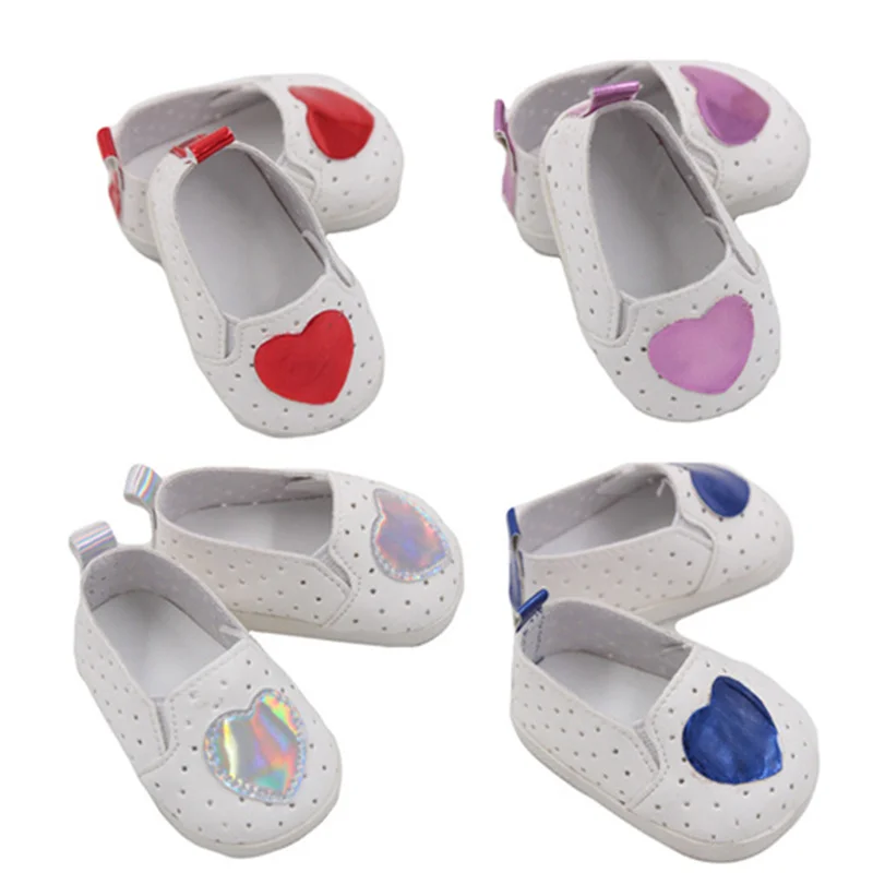 

New Fashion Peach heart doll shoes 7cm manual Shoes Lovely 43cm Dolls Baby New Born Applicable to 18 inches American Doll