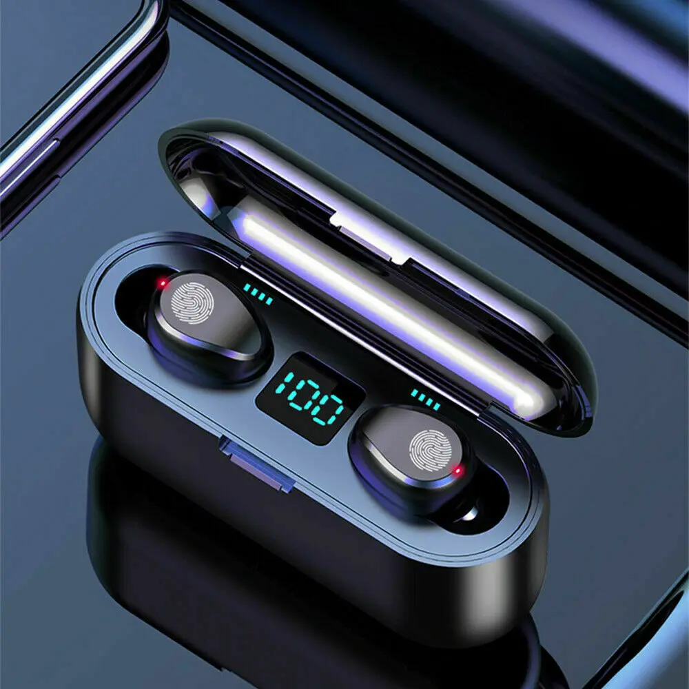 Черный F9 TWS Bluetooth 5,0 гарнитура беспроводные наушники мини водонепроницаемые наушники стерео наушники с внешним аккумулятором - Цвет: Черный