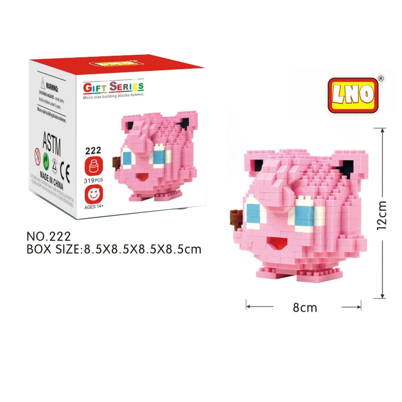 LNO Micro Brick Treecko Jigglypuff Togepi Caterpie Wobbuffet Turtwig DIY Mini Building Blocks Pokemon Figures Toys For Kids