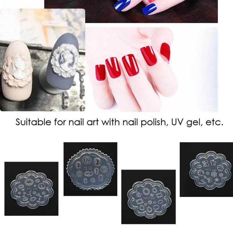 4 типа 3D Силиконовые Акриловые Резные формы для украшения ногтей DIY дизайн силиконовые шаблоны для дизайна ногтей шаблон для дизайна ногтей