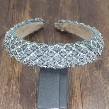 

Gray Fashion Handmade Crystal Beaded Wide Sponge baroque Rhinestone Hair Band Women Hair Accessories Headwear Flower Headband