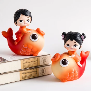 

Office Tabletop goldfish Home Decoration Ornaments Gifts Feng Shui Chinese style Craft figurines resin souvenirs child Gifts
