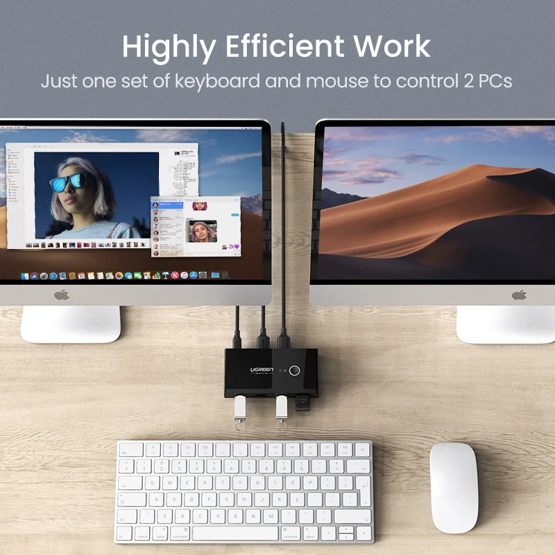 Caixa de Interruptor Dispositivos para Teclado Ugreen Switcher 2 Porta Peças Compartilhamento 4 Mouse Impressora Monitor Interruptor Seletor Usb Kvm 3.0 2.0 - Imagem 2