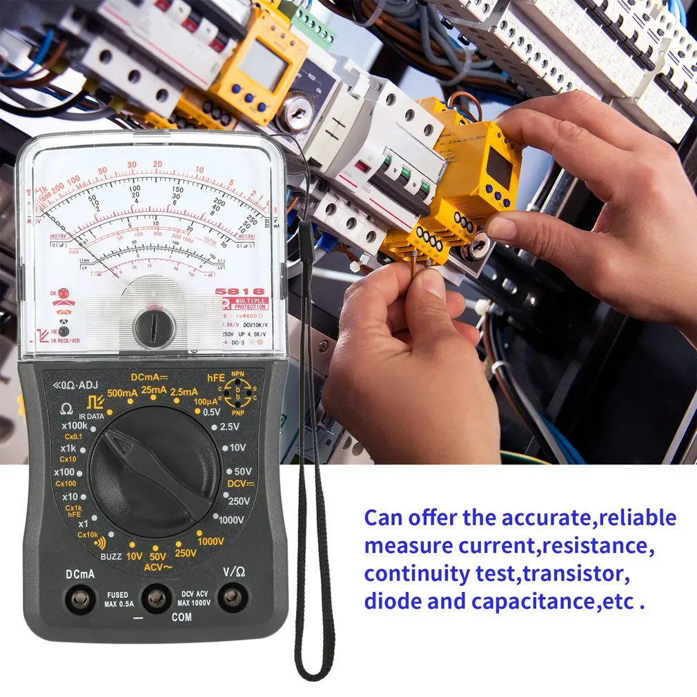 Мини ручной аналоговый мультиметр AC/DC Вольтметр Амперметр Сопротивление непрерывности емкости предохранитель и тестер диодов