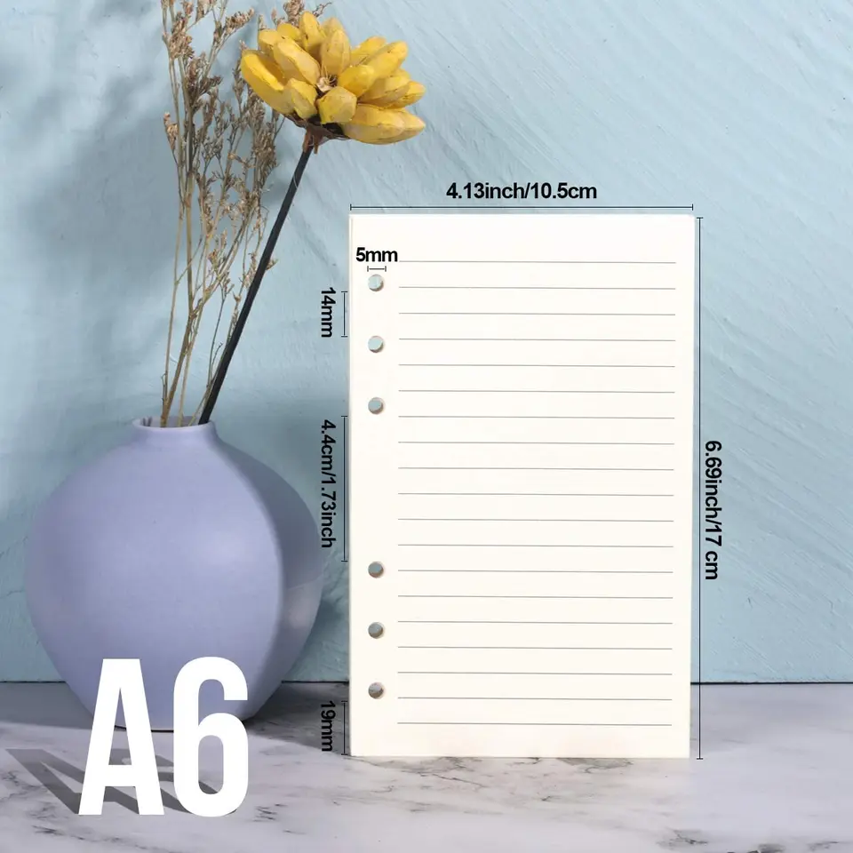 Papel De Recambio A5 Perforado 6 Agujeros - 80 Hojas/160 Páginas En Blanco, Papel Grueso 100 G/m²