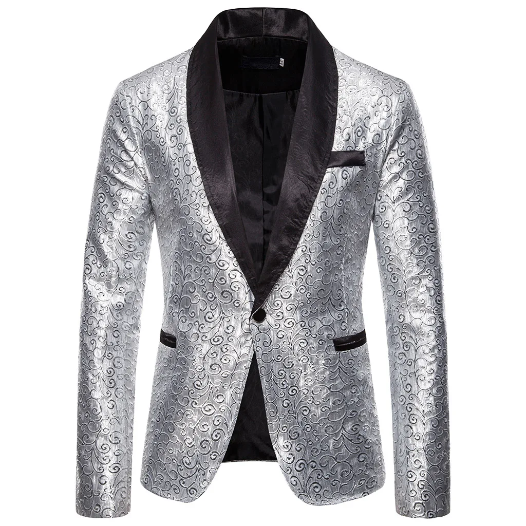 

Puimentiua Men's Autumn Suit Large Size Hem One Button Blazer Coat Cocktail Sequined Jacket Casual Dance Sequined Suit 2019