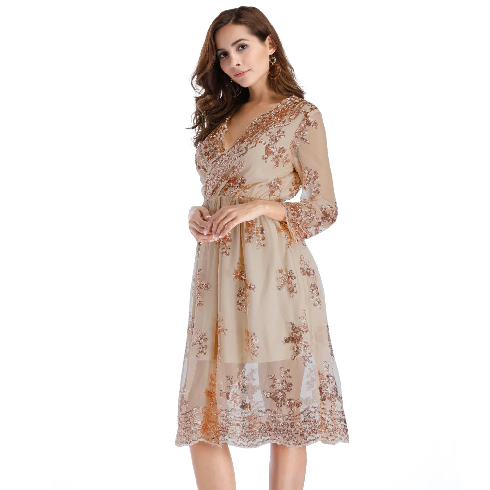 

Evening Dresses Sequined V-neck A-line Wedding Guest Party Formal Evening Party Gowns Prom Dresses