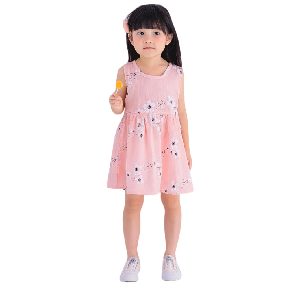 New Baby Kids Girls Dress Party Sleeveless One Piece Print Bowknot Mini Floral Sundress Tutu Clothes Summer Outfits | Детская одежда и