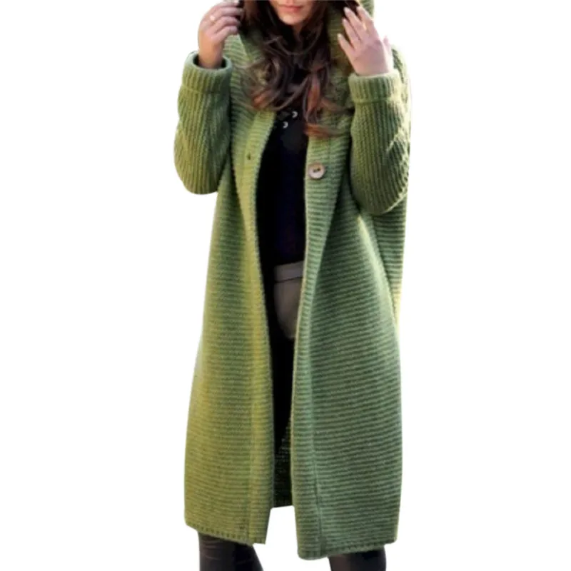 Осенний зимний женский с капюшоном длинный кардиган женский однотонный плюс размер куртка пальто Женский Повседневный вязаный длинный свитер уличная Wea