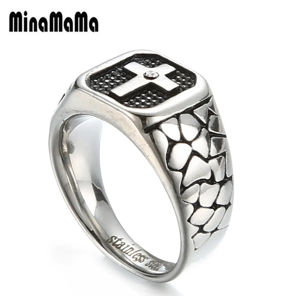 Classic Catholic Cross Rings For Mens Silver Color Stainless