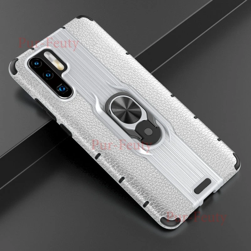 Чехол для huawei P30 Pro Armor Мягкий противоударный силиконовый бампер с магнитным кольцом Броня чехол для huawei P 30 Pro VOG L29 L04 L09 - Цвет: Серебристый