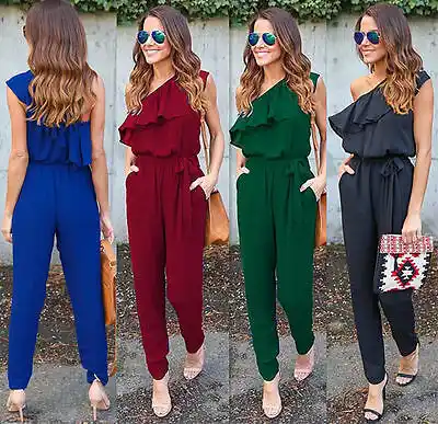 stylish one shoulder long sleeves jumpsuit