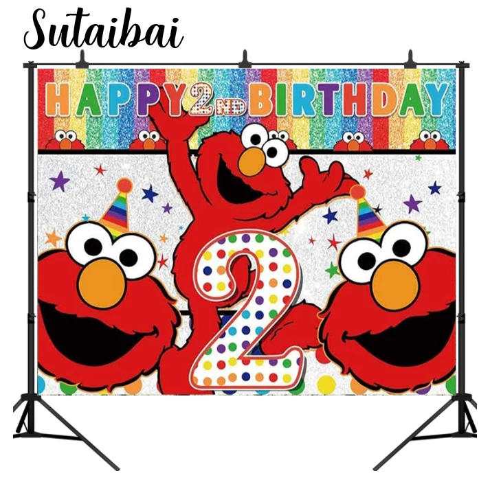 Elmo 2Nd Happy Birthday Street Brick Wall Photo Background Boy Girl 1St Birthday Party Fotografia Sfondi Dessert Decor