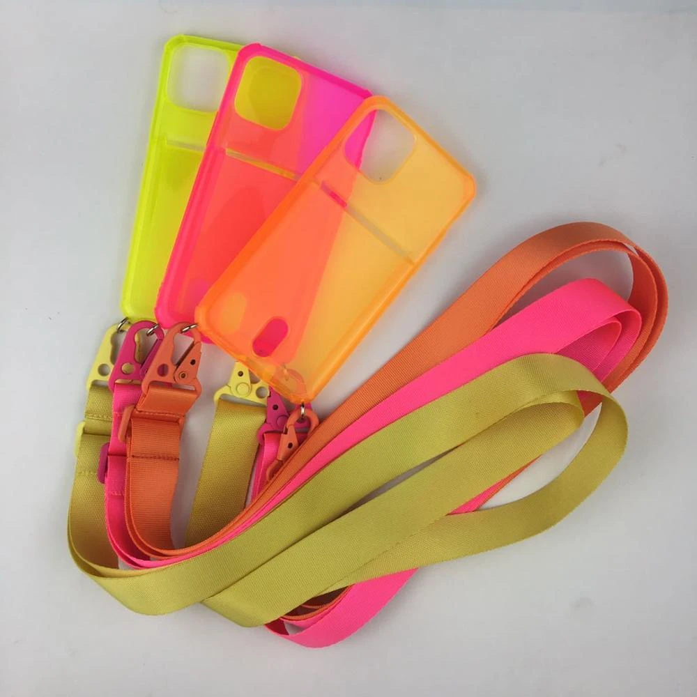 iphone 7 cardholder cases Crossbody Fluorescent Color Wallet Insert Card Necklace Phone Case With Lanyard Strap Rope For iPhone 12 11 Pro Xs Max 7 8 Plus iphone 8 case