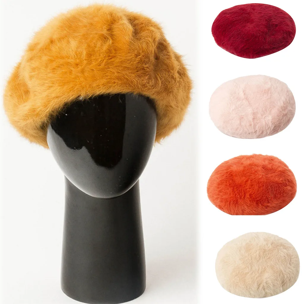 

Women's Soft French Elegent Beret Cap Winter Fashion Warm Solid Ladies Beret Caps Outdoor Hat Wholesale Free Ship Z4