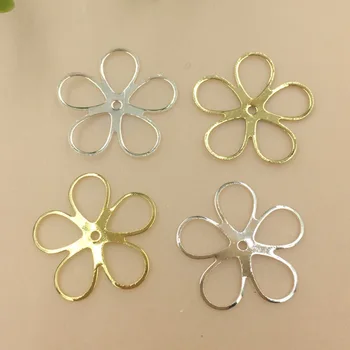 

JXMYLAI 100 PCS Jewelry Accessories 21mm Copper Sheet 4 Colors Plated Filigree Hollow Out Flowers Connectors For Jewelry Making