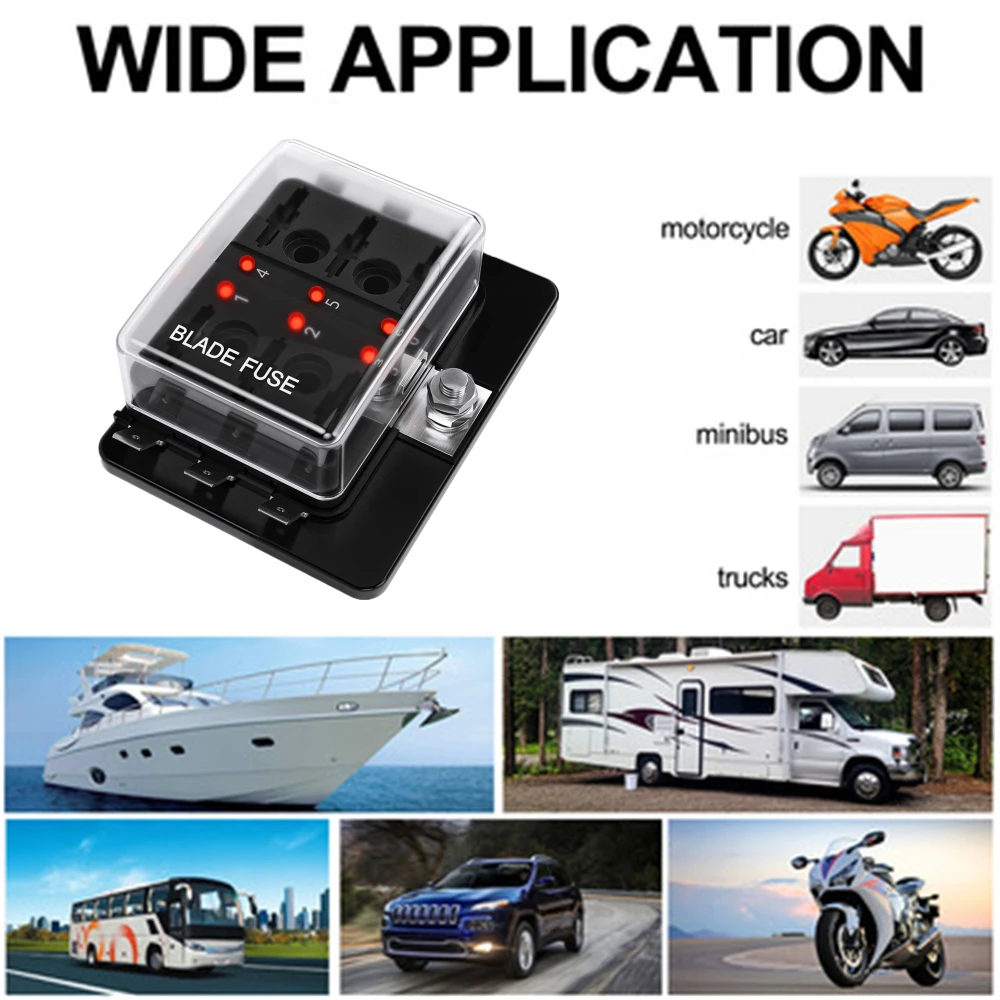 6-Way Car Blade Fuse Box ATC/ATO Blade Fuse 100 Amp With LED Indicator Protection Cover DC12V 32V Automatic for Car Truck Boat fuse box holder,fuse box