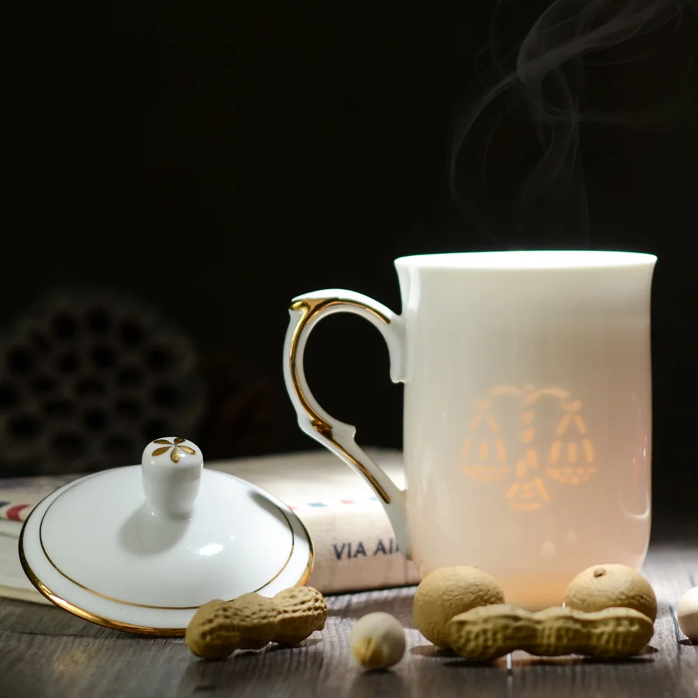 

Jindezhen Gold Exquisite Cup Office Meeting Glass Bring Cover Chinese Style Tuba Teacup Can Enterprise