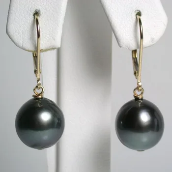 

HUGE AAA 11-12MM BLACK SOUTH SEA PEARL DANGLE EARRING 14k/20 GOLD