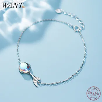 

WANTME Real 100% 925 Sterling Silver Cute Sweet Colorful Glass Fish Tail Bracelets&Bangles for Women Birthday Party Fine Jewelry